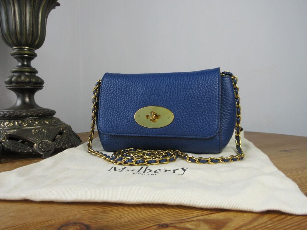 Mulberry Mini Lily in Indigo Blue Heavy Grain Leather with Golden Brass Hardware