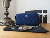 Chanel VIP Bicolore Twin Zipped Pochette Clutch with Chain in Royal Blue Qu