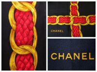 Chanel Silk Square Scarf Carre in Black with Red & Gold Shoulder Chain Prin