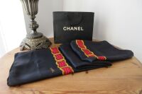 Chanel Silk Square Scarf Carre in Black with Red & Gold Shoulder Chain Prin