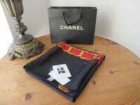 Chanel Silk Square Scarf Carre in Black with Red & Gold Shoulder Chain Prin