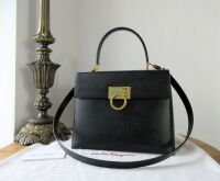Salvatore Ferragamo Gancini Top Handle Shoulder Bag in Black Saffiano Calfs