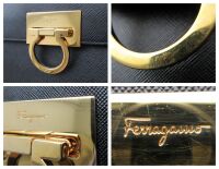 Salvatore Ferragamo Gancini Top Handle Shoulder Bag in Black Saffiano Calfs