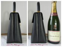 Salvatore Ferragamo Gancini Top Handle Shoulder Bag in Black Saffiano Calfs