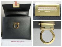 Salvatore Ferragamo Gancini Top Handle Shoulder Bag in Black Saffiano Calfs