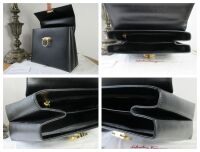 Salvatore Ferragamo Gancini Top Handle Shoulder Bag in Black Saffiano Calfs