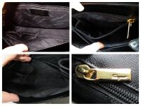 Salvatore Ferragamo Gancini Top Handle Shoulder Bag in Black Saffiano Calfs