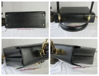 Salvatore Ferragamo Gancini Top Handle Shoulder Bag in Black Saffiano Calfs