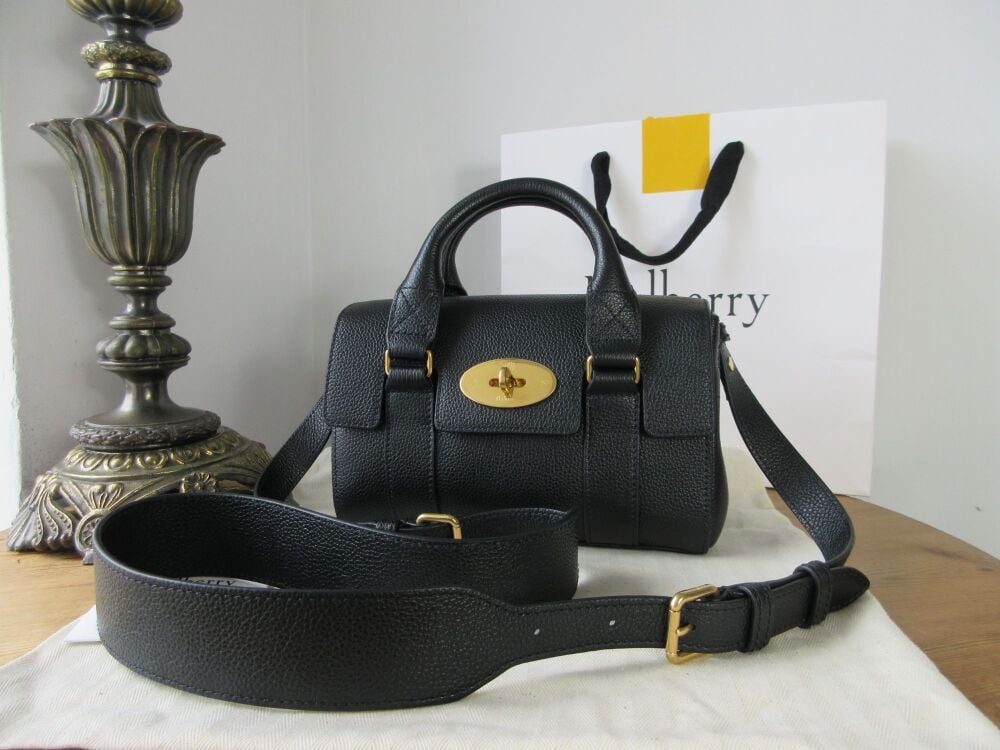 Mulberry Mini Heritage Bayswater Satchel in Black Small Classic Grain