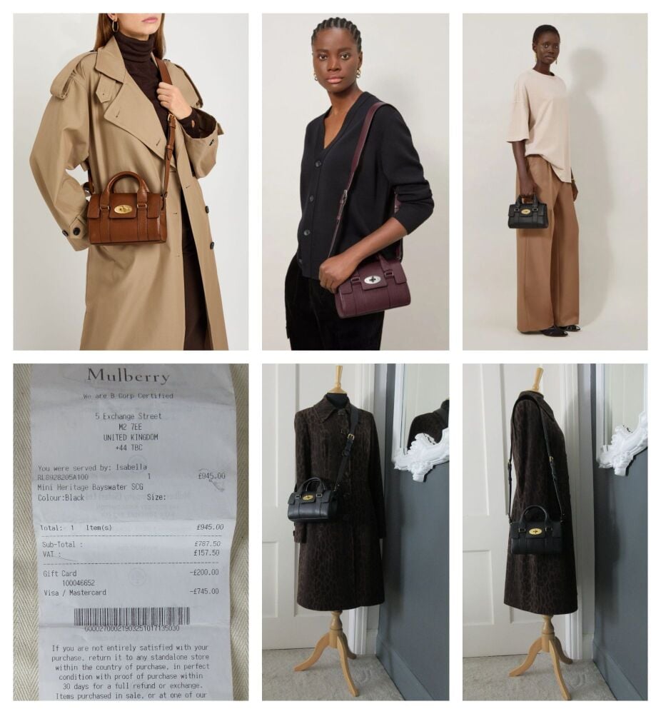 Mulberry Mini Heritage Bayswater Satchel in Black Small Classic Grain