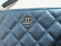 Chanel Mini O Case Zipped Pouch in Pearly Petroleum Blue Soft Quilted Cavia
