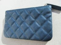 Chanel Mini O Case Zipped Pouch in Pearly Petroleum Blue Soft Quilted Cavia
