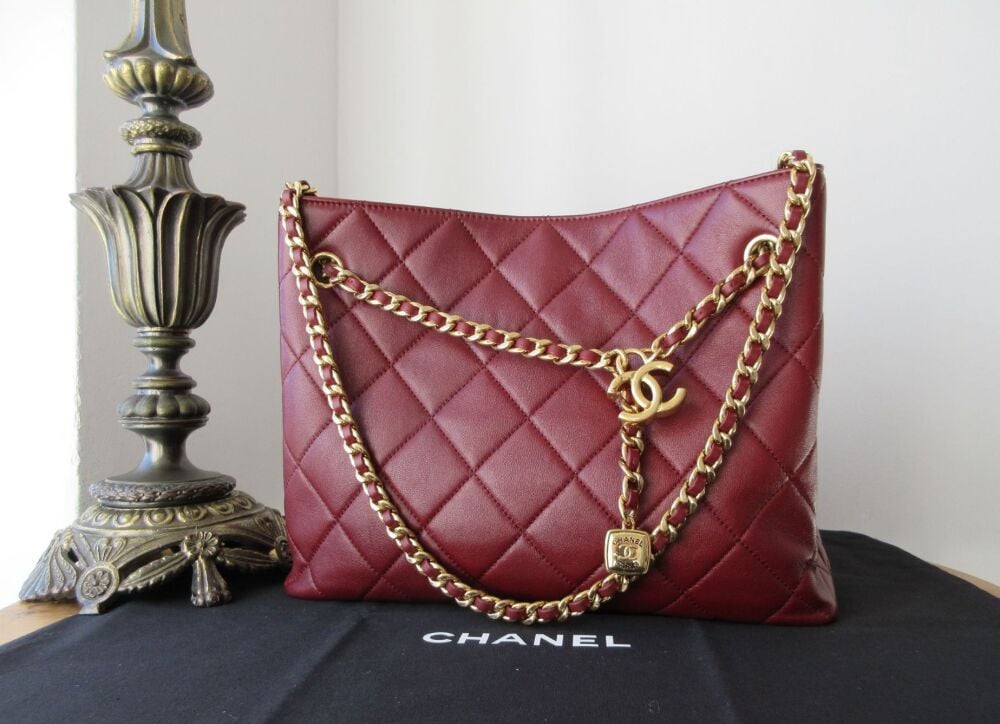 Chanel Shopping Tote in Dark Burgundy with Gold Hardware