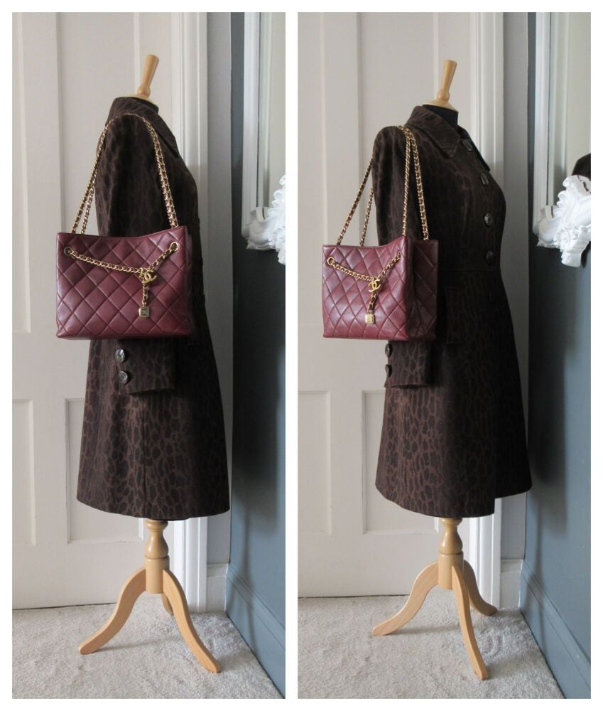 Chanel Shopping Tote in Dark Burgundy with Gold Hardware