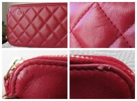 Chanel Pearl Embellished Twin Zipped Pochette Clutch with Chain in Dark Red