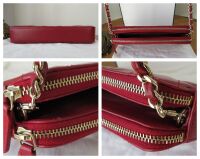 Chanel Pearl Embellished Twin Zipped Pochette Clutch with Chain in Dark Red