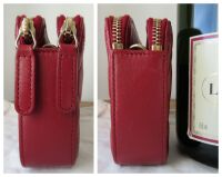 Chanel Pearl Embellished Twin Zipped Pochette Clutch with Chain in Dark Red