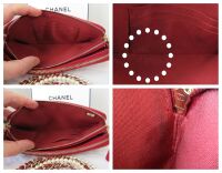 Chanel Pearl Embellished Twin Zipped Pochette Clutch with Chain in Dark Red