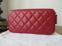 Chanel Pearl Embellished Twin Zipped Pochette Clutch with Chain in Dark Red