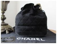 Chanel Vintage Tassle Bucket Bag in Black Quilted Suede with Gold Hardware