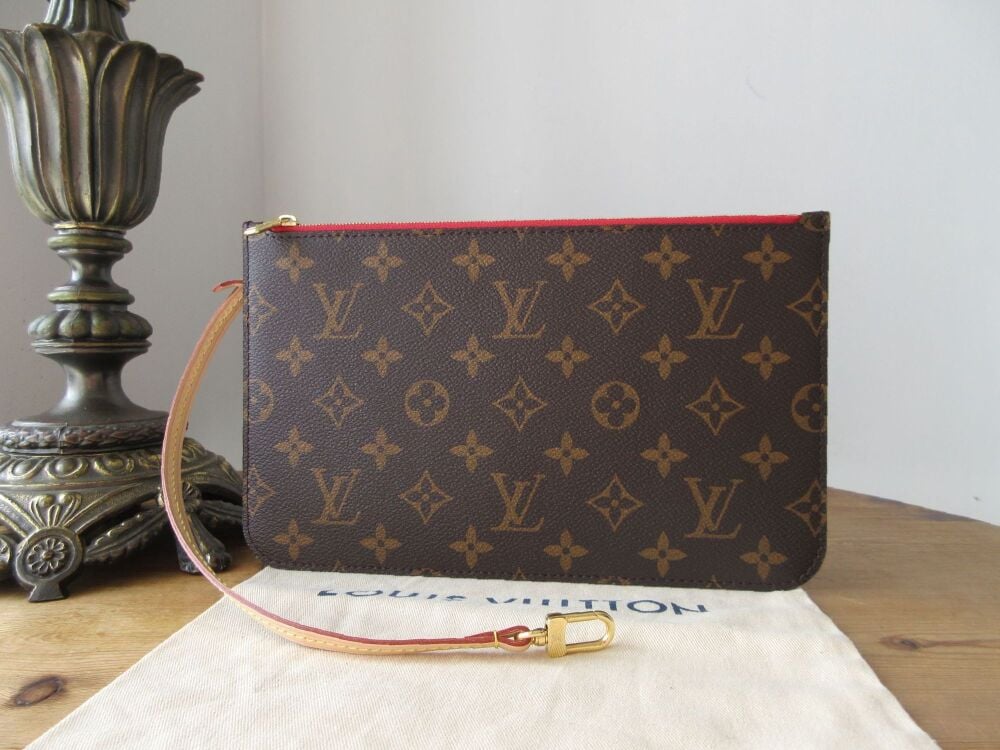 Louis Vuitton Zip Pochette Wristlet Pouch from Neverfull Monogram Cherry Rouge Red - As New