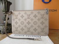 Louis Vuitton Zip Pochette Wristlet Pouch in Galet Beige Mahina Leather As 