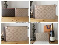Louis Vuitton Zip Pochette Wristlet Pouch in Galet Beige Mahina Leather As 