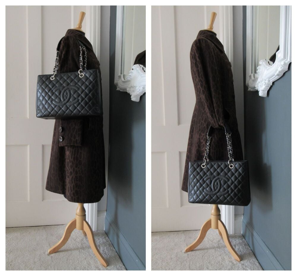 Chanel Classic Grand Shopping Tote GST in Black Caviar with Silver Hardware