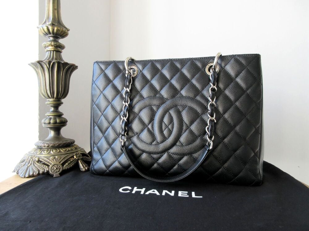 Chanel Classic Grand Shopping Tote GST in Black Caviar with Silver Hardware