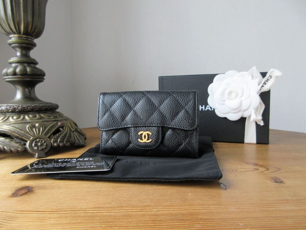 Chanel Classic Flap Compact Card Holder in Black Caviar with Gold Hardware