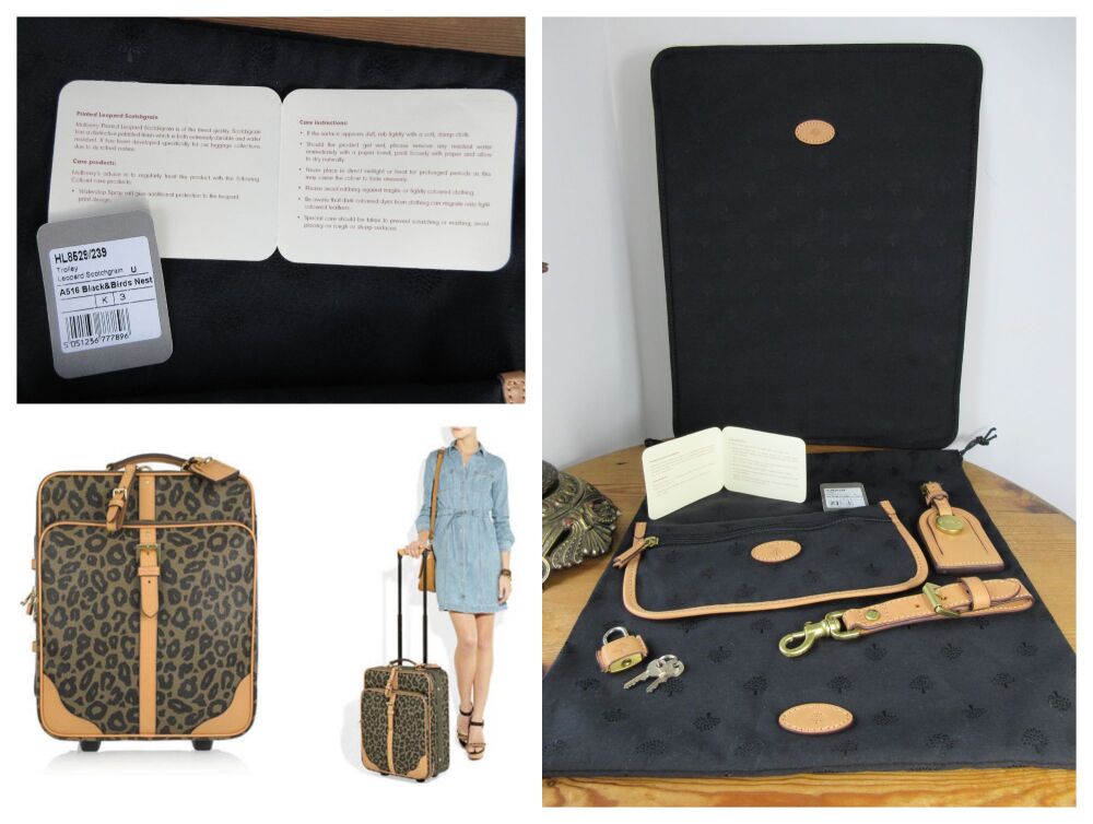 Mulberry Trolley Cabin Suitcase in Leopard Printed Birds Nest Scotchgrain