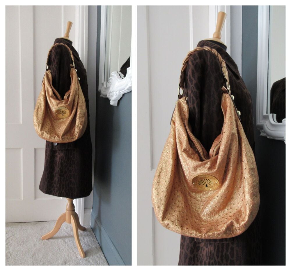 Mulberry Large Daria Hobo in Rose Gold Sparkle Metallic Ostrich Leather