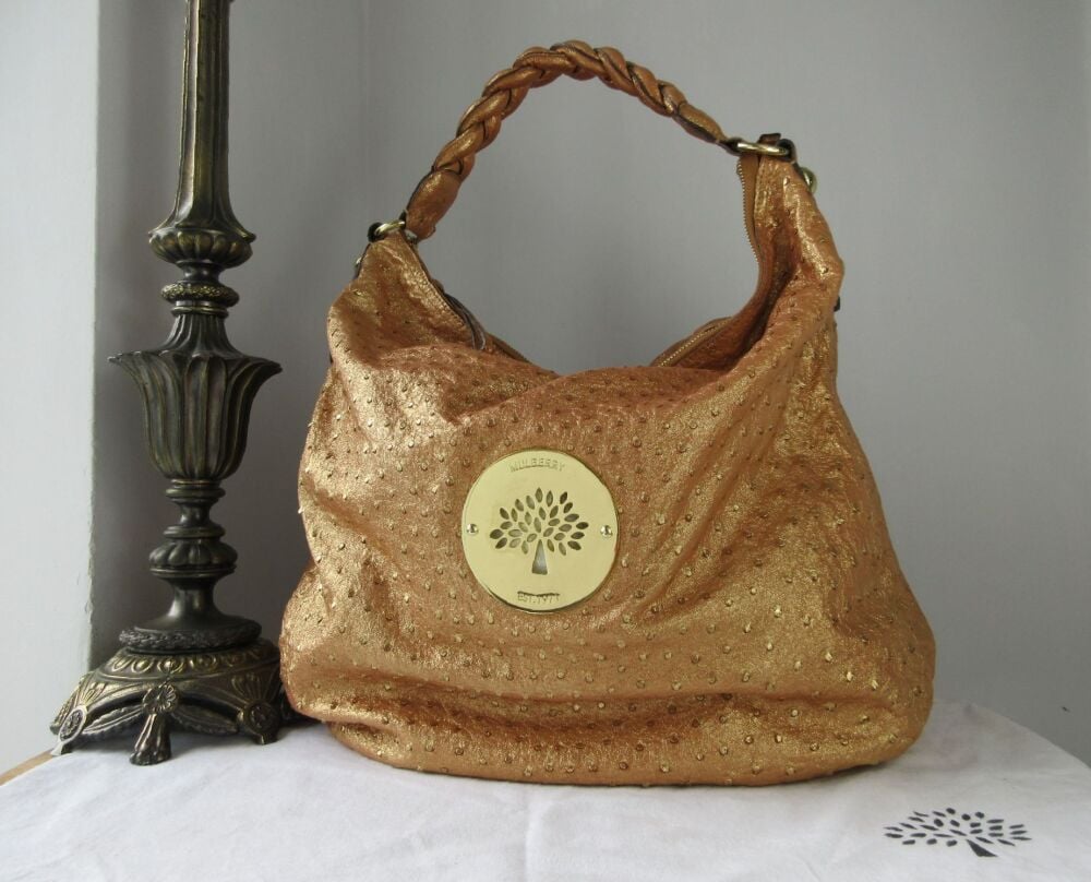 Mulberry Large Daria Hobo in Rose Gold Sparkle Metallic Ostrich Leather