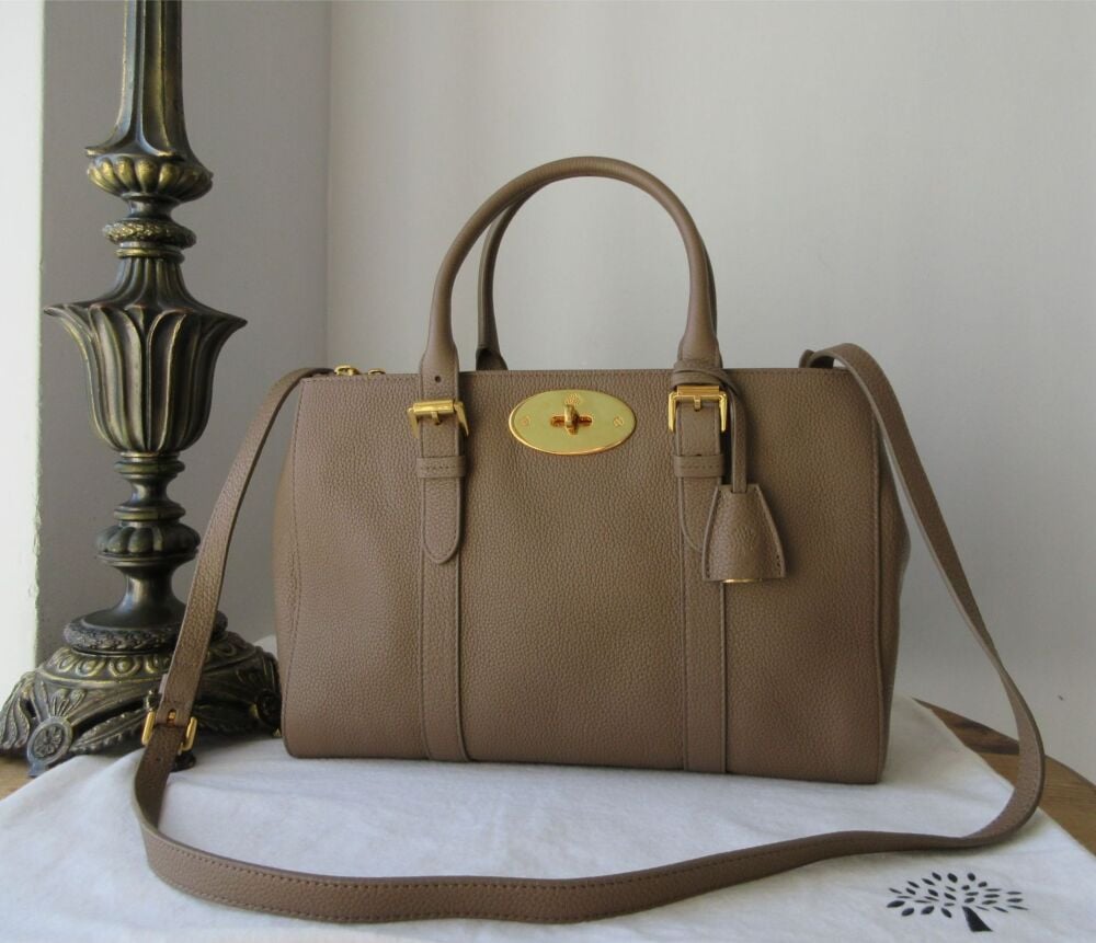 Mulberry Small Double Zipped Bayswater Tote in Taupe Small Classic Grain
