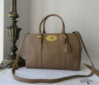 Mulberry Small Double Zipped Bayswater Tote in Taupe Small Classic Grain