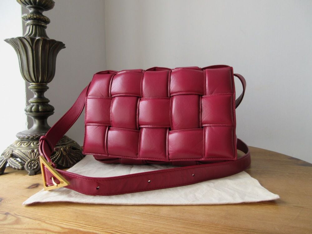 Bottega Veneta Padded Cassette Bag in Morello Cherry Intrecciato Lambskin