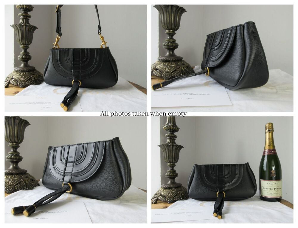 Chlo&eacute; Marcie Crazy Small Shoulder Clutch in Black Calfskin