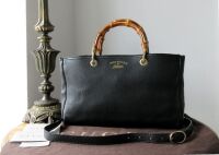 Gucci Bamboo Top Handle Medium Tote Shopper in Black Calfskin
