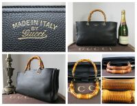 Gucci Bamboo Top Handle Medium Tote Shopper in Black Calfskin