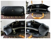 Gucci Bamboo Top Handle Medium Tote Shopper in Black Calfskin