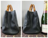 Gucci Bamboo Top Handle Medium Tote Shopper in Black Calfskin