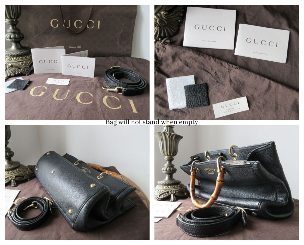 Gucci Bamboo Top Handle Medium Tote Shopper in Black Calfskin