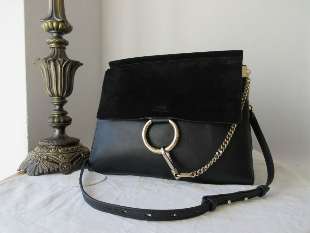 Chlo&eacute; Faye Medium Shoulder Bag in Black Calfskin & Suede