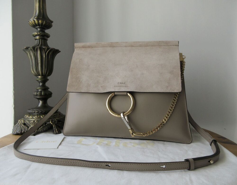 Chlo&eacute; Faye Medium Shoulder Bag in Motty Grey Calfskin & Suede