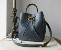 Mulberry Hampstead Bucket Bag in Dark Stone Matte Croc Printed Calfskin