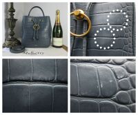 Mulberry Hampstead Bucket Bag in Dark Stone Matte Croc Printed Calfskin