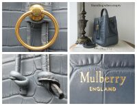 Mulberry Hampstead Bucket Bag in Dark Stone Matte Croc Printed Calfskin