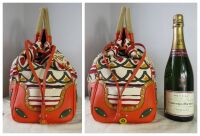 Prada Large Canapa Stampata Frame Top Handle Bauletto in Papaya