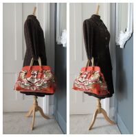 Prada Large Canapa Stampata Frame Top Handle Bauletto in Papaya