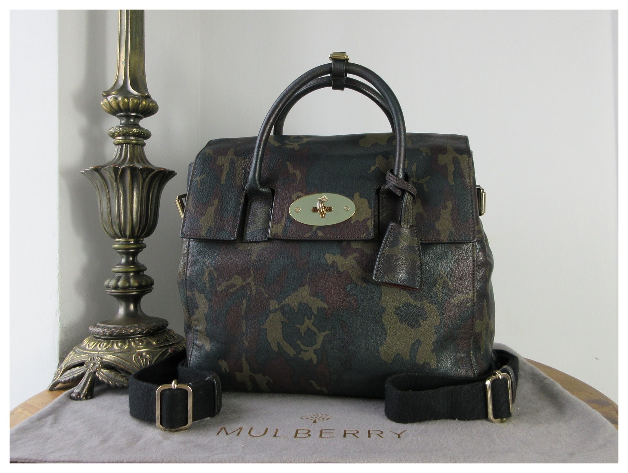 Mulberry Cara Delevingne Mini Backpack in Khaki Green Camo Printed Goat.jpg